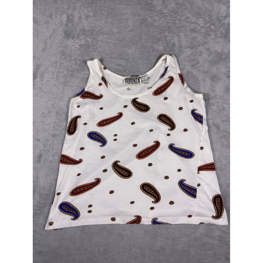 Forenza Womens Tank Top 1980s-1990s M White Scoop Neck Sleeveless Neckline